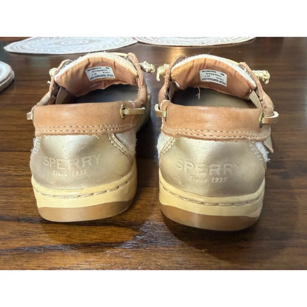 Sperry Top-Sider Women's 8M Coastfish 3-Eye Boat Shoe Tan Gold Metallic Linen ST